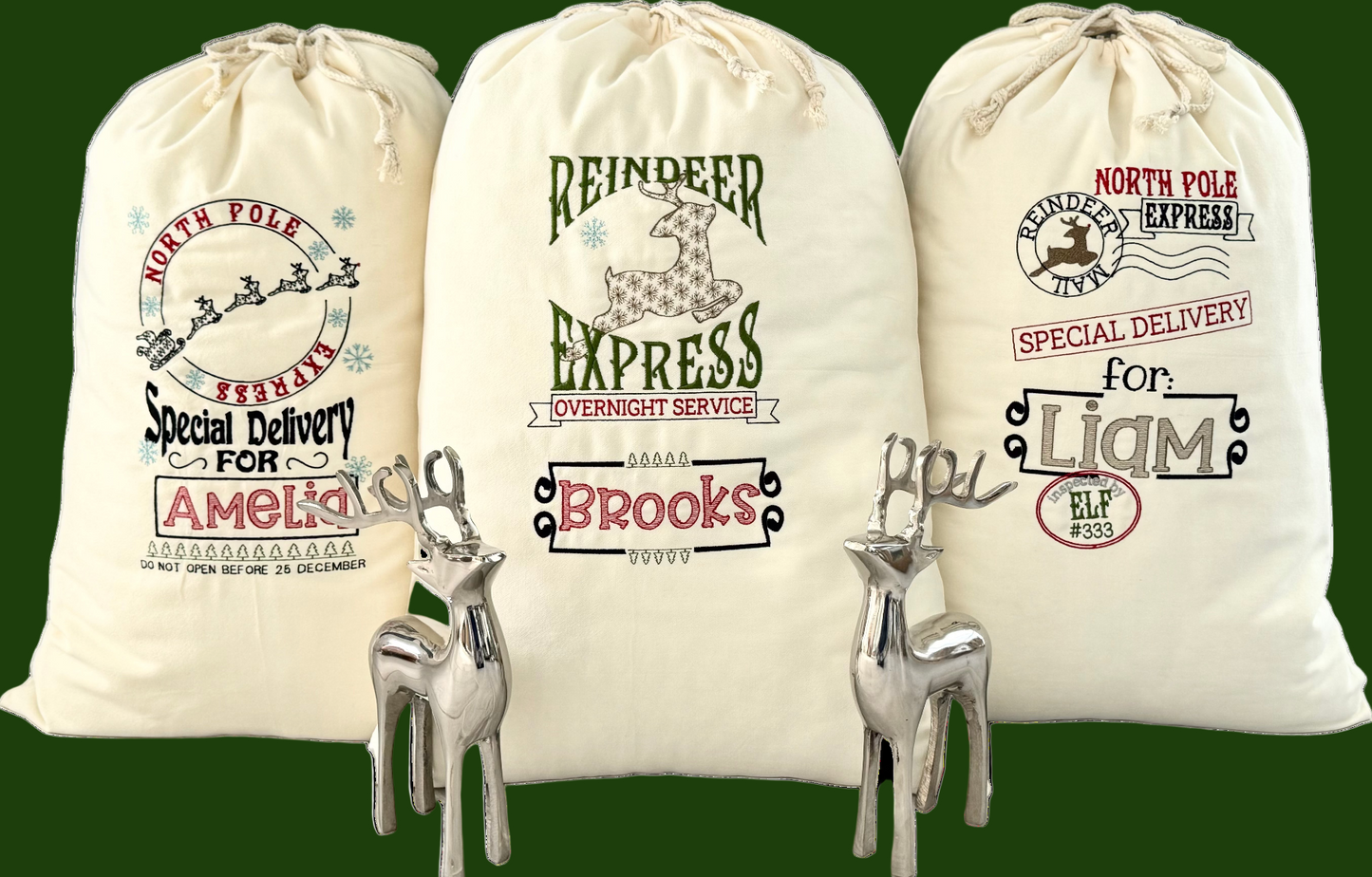 Christmas Santa Sack - Embroidered - Reindeer Mail Design