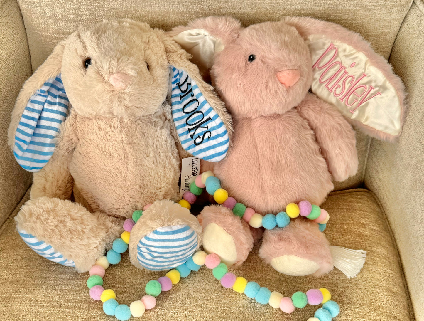 Embroidered Plushy Bunny - Floppy Eared Plush Bunny + Name