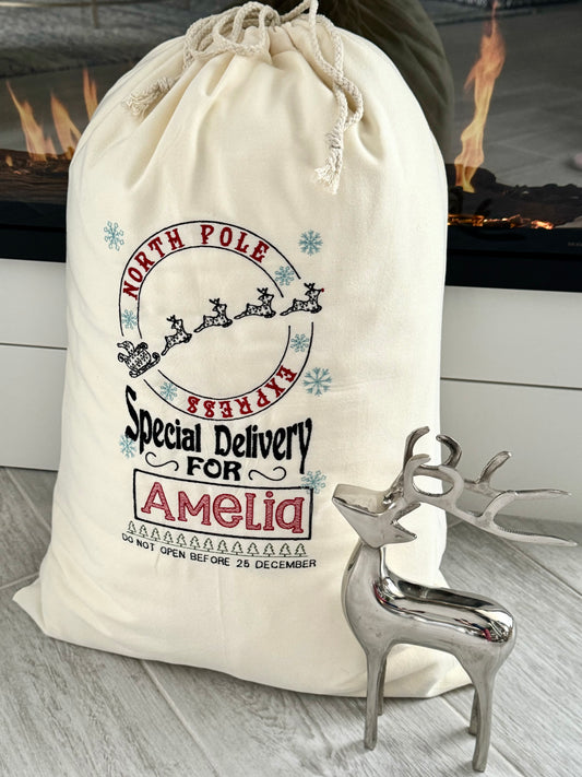 Christmas Santa Sack - Embroidered - North Pole Express Design
