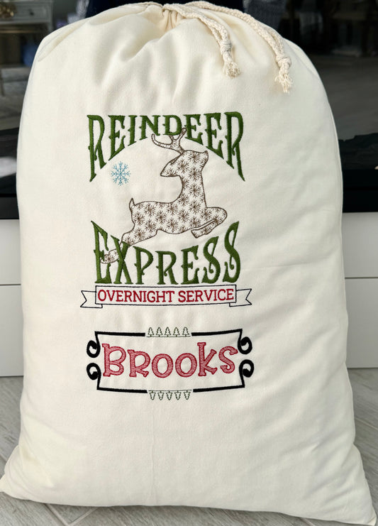 Christmas Santa Sack - Embroidered - Reindeer Express Design