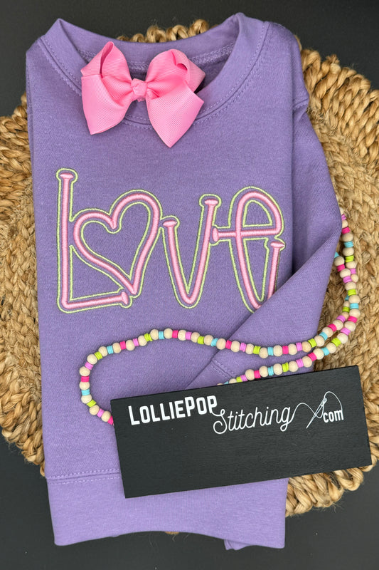 3D Puff Embroidered Crewneck - Love Design + Outline