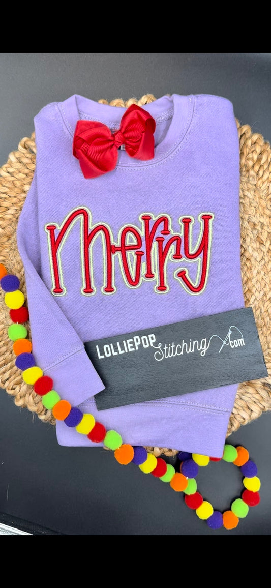 3D Puff Embroidered Crewneck - Merry Design + Outline