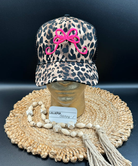 Animal Print - Hat / Ball Cap - Double Bow Design with Mesh Back