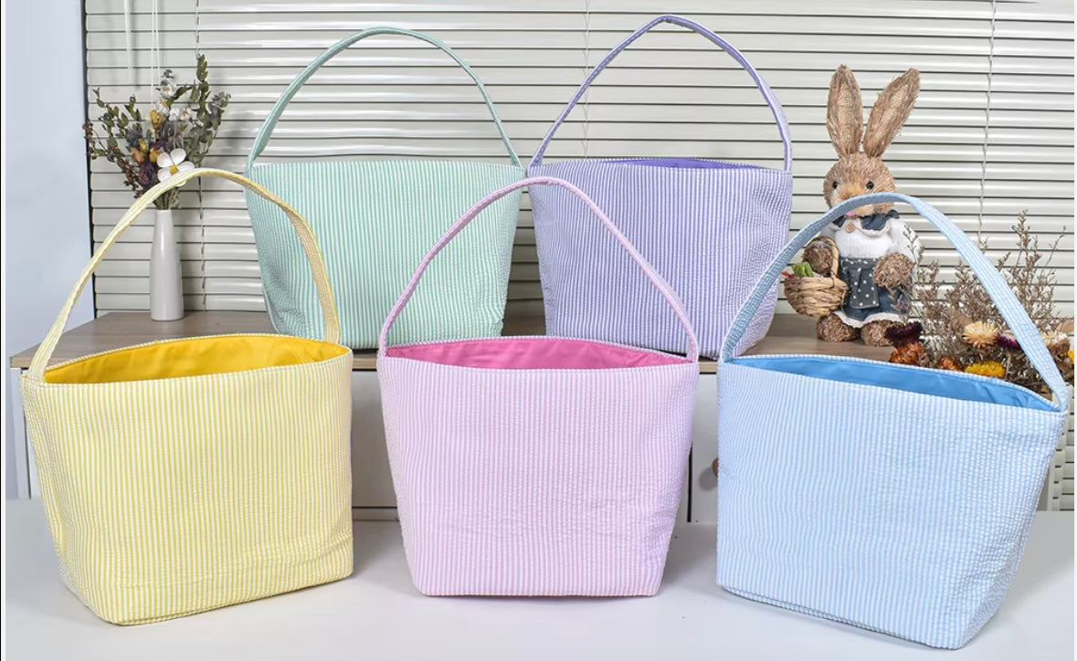 Seersucker Easter Basket - Personalized Embroidery