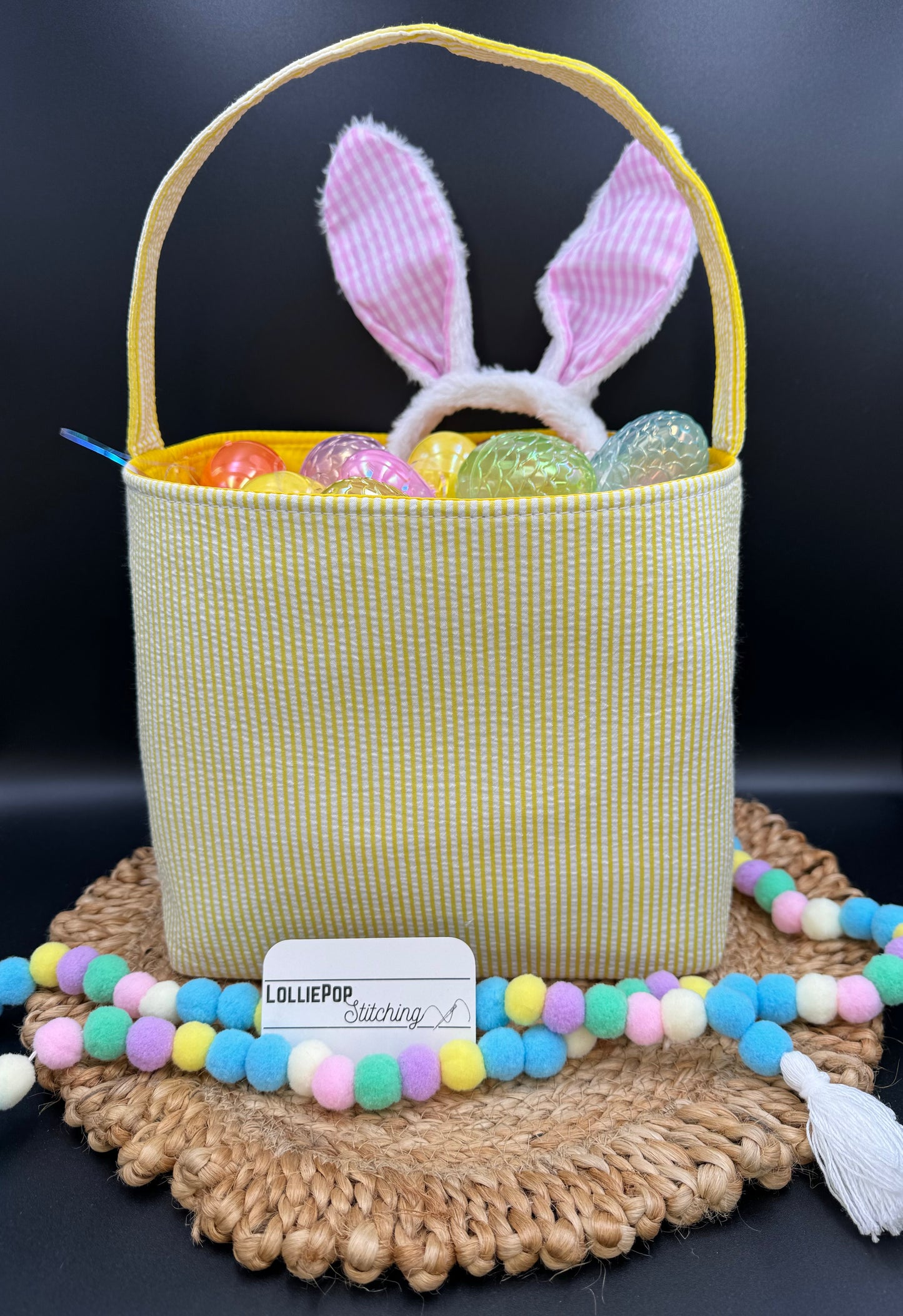 Seersucker Easter Basket - Personalized Embroidery