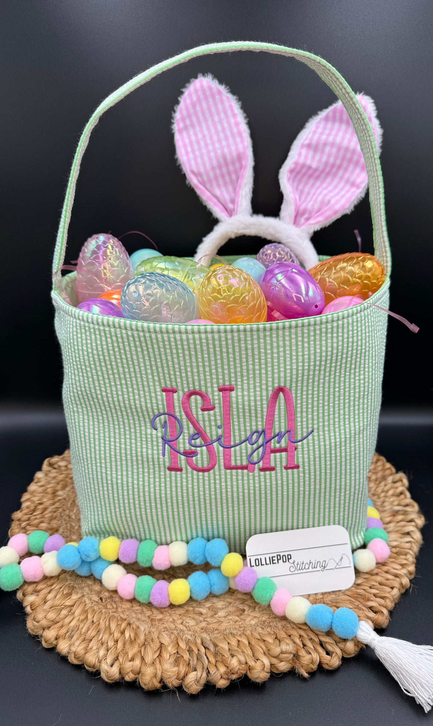 Seersucker Easter Basket - Personalized Embroidery