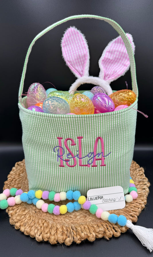 Seersucker Easter Basket - Personalized Embroidery