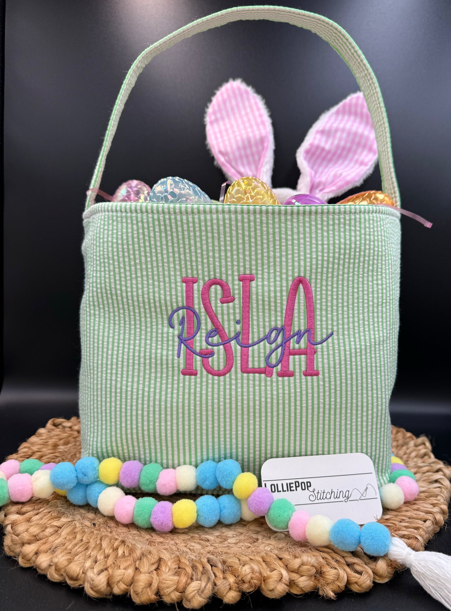 Seersucker Easter Basket - Personalized Embroidery