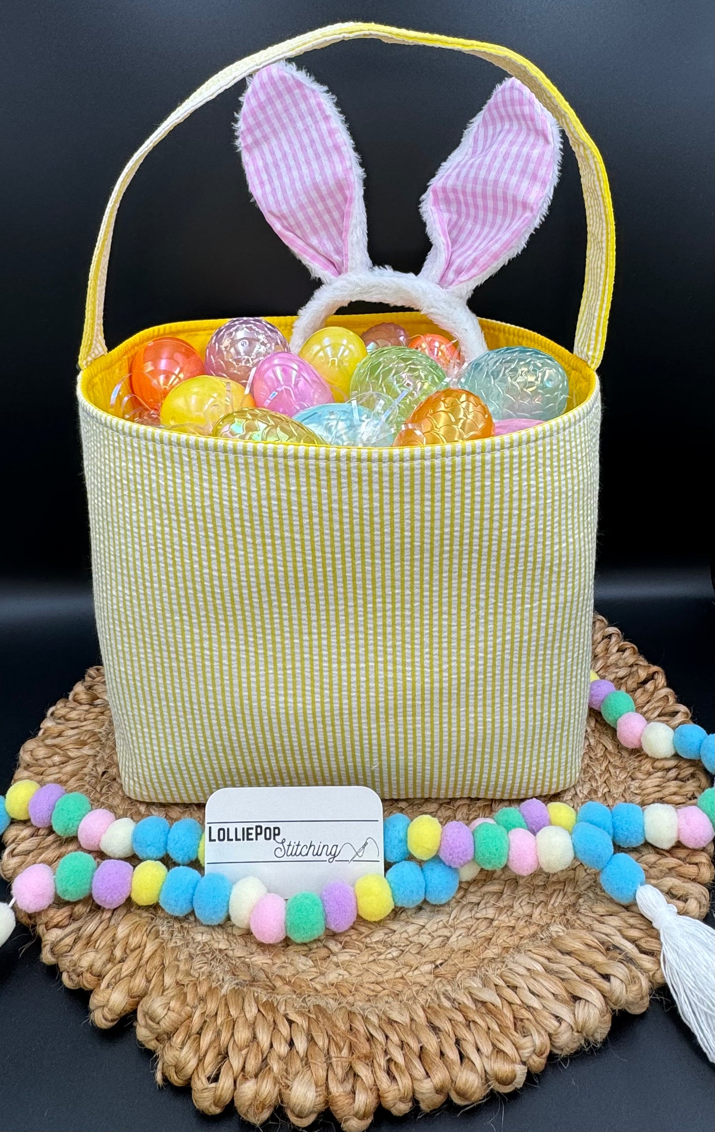 Seersucker Easter Basket - Personalized Embroidery