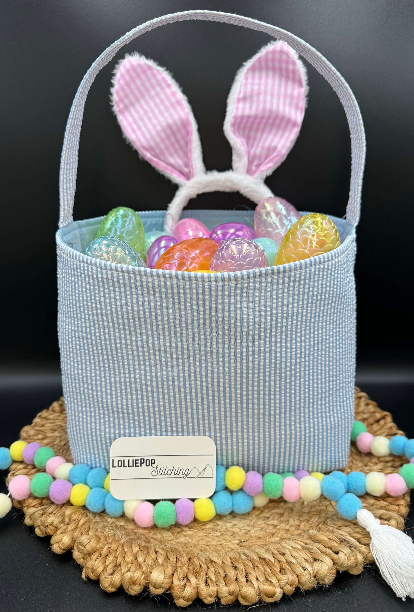 Seersucker Easter Basket - Personalized Embroidery