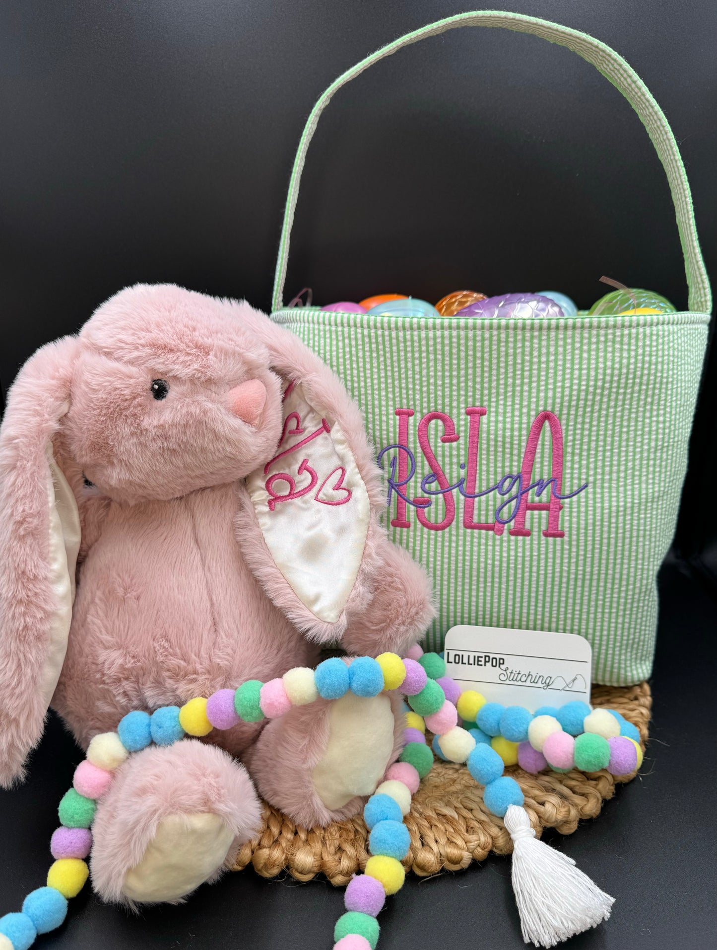 Seersucker Easter Basket - Personalized Embroidery