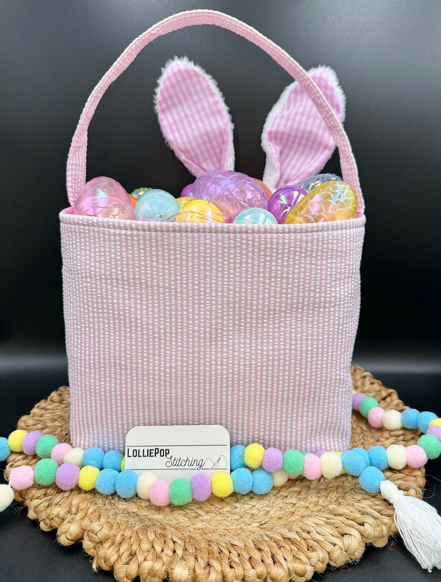 Seersucker Easter Basket - Personalized Embroidery