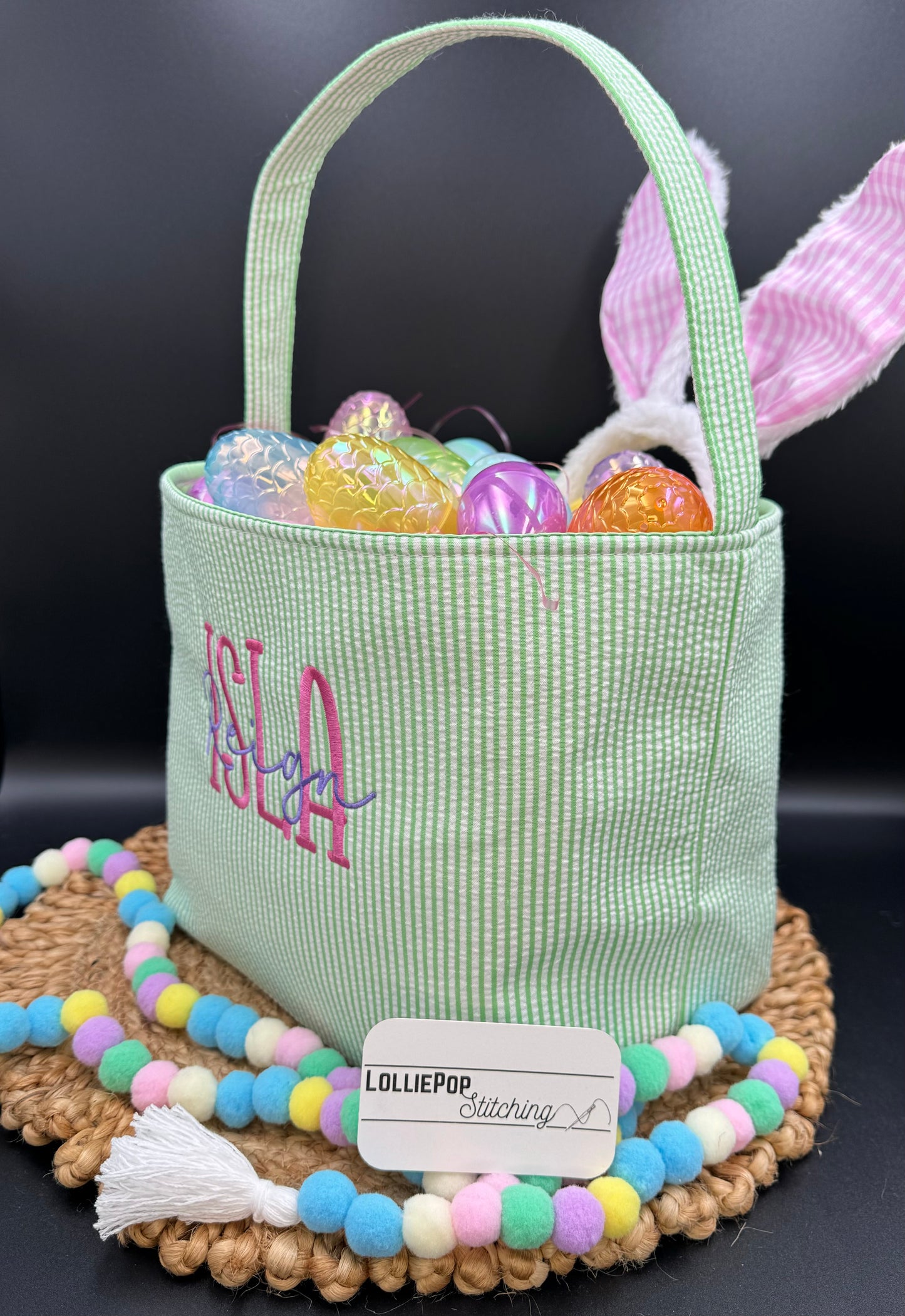 Seersucker Easter Basket - Personalized Embroidery