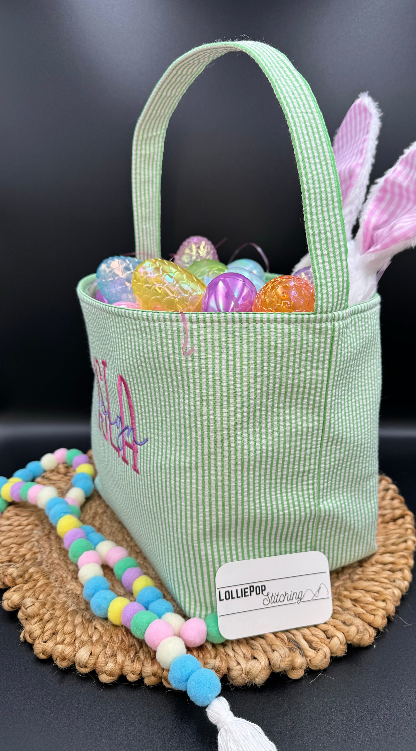 Seersucker Easter Basket - Personalized Embroidery
